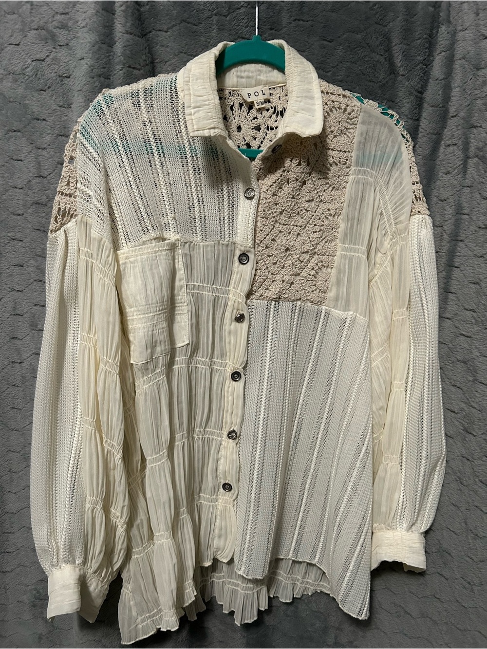 267. NWOT POL Mixed-Texture Cream Button-Up Blouse